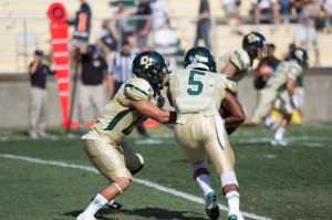 The efficiency of Vince Moraga and Kristaan Ivory in Cal poly's offense will be a key in tomorrow's game. By Owen Main